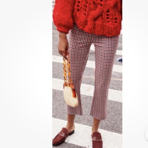 Free People Rudy Flared Houndstooth Trouser Pants Wide Leg High Waisted Size 6 - Picture 2 of 13